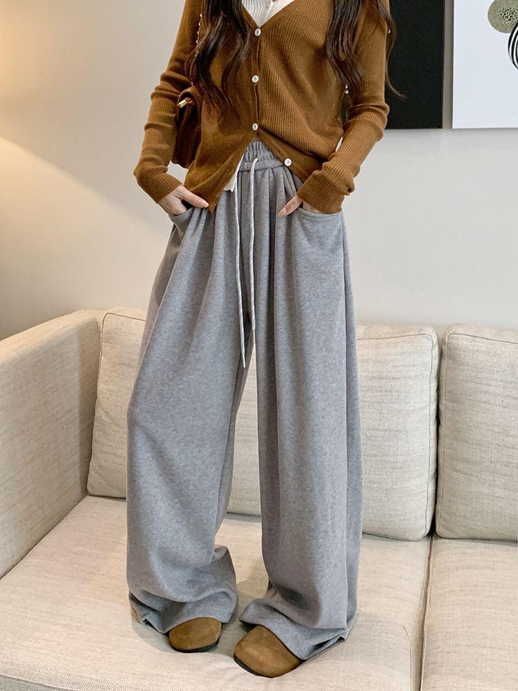 High Waist Plain Wide Leg Pants Product Image