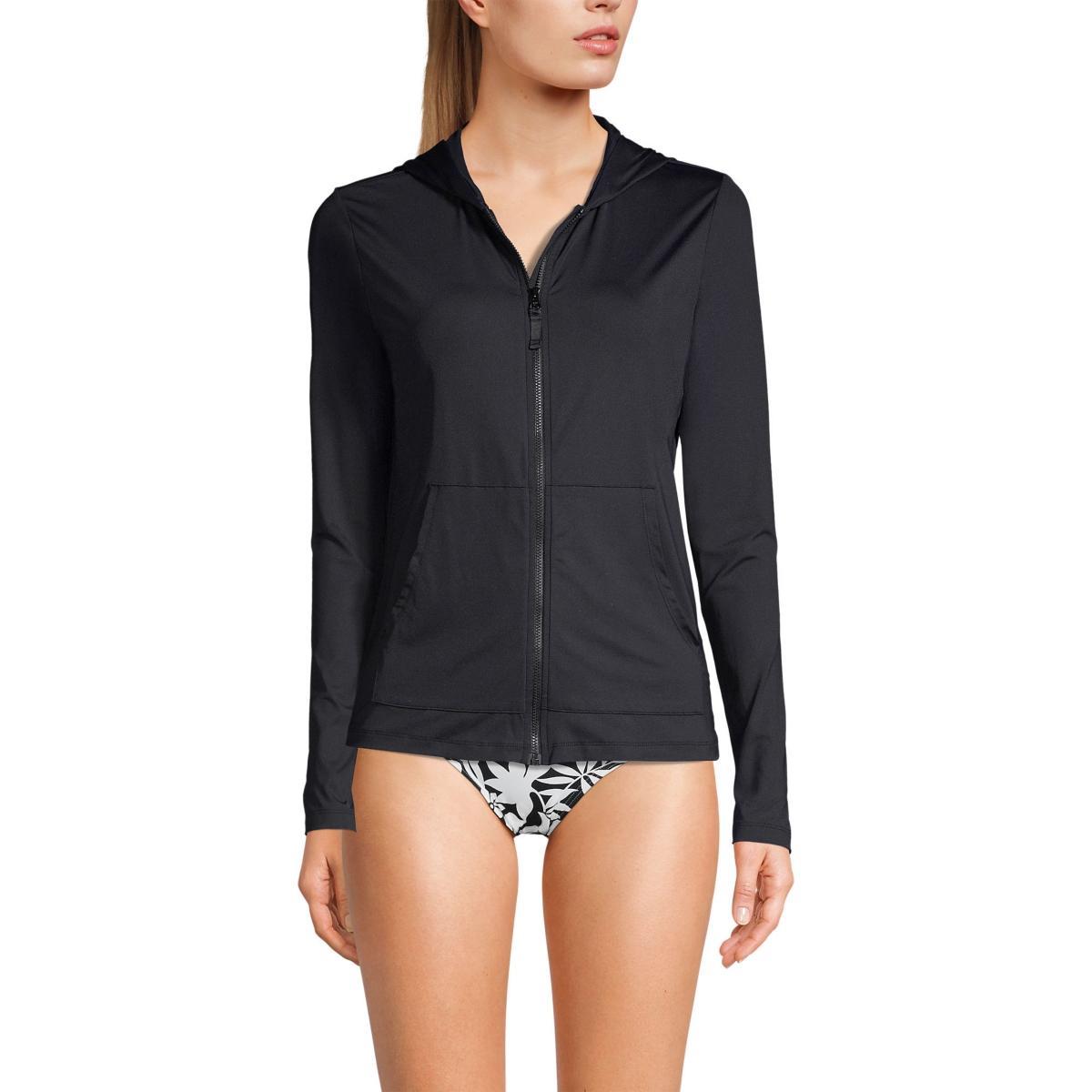 Lands End Womens Hooded Full Zip Long Sleeve Rash Guard Upf 50 Cover-up Product Image