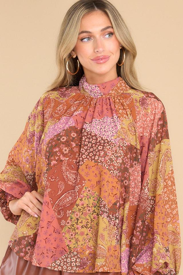 Aura Too Good To Be True Brown Multi Print Top Orange Product Image