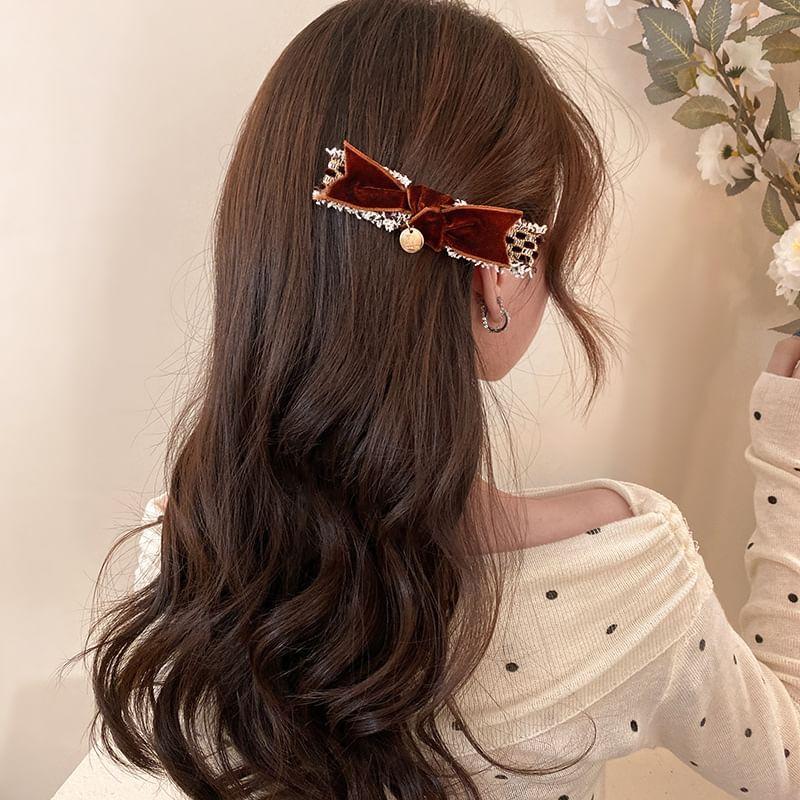 Bow Velvet Tweed Hair Clip Product Image