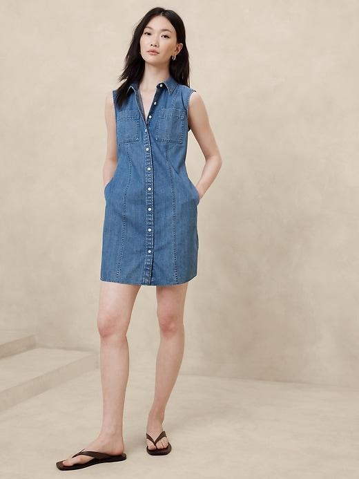 Denim Seamed Mini Dress Product Image