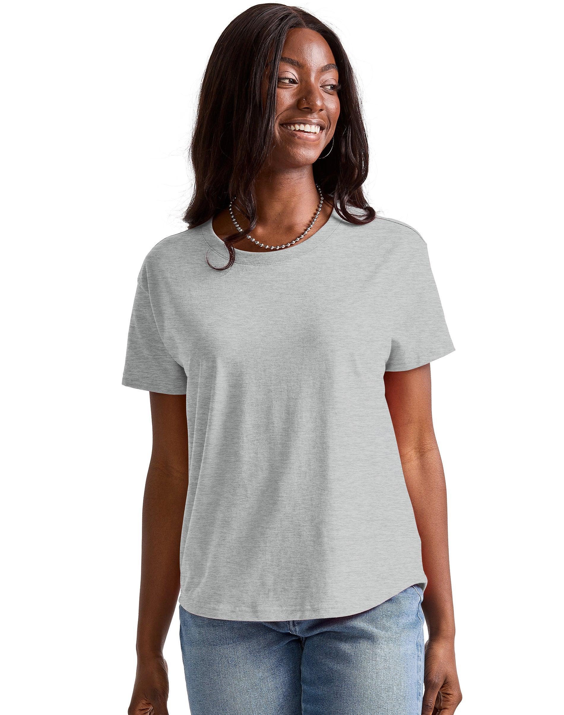 Womens Hanes Originals Relaxed Fit Cotton Tee Light Grey Product Image