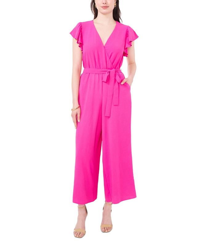 Vince Camuto Womens Tie-Waist Flutter-Sleeve V-Neck Jumpsuit Product Image