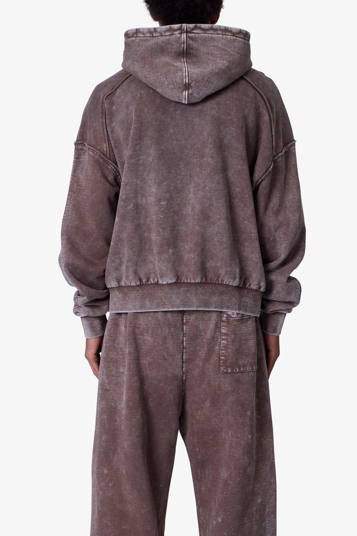 Frayed Seam Acid Wash Hoodie - Brown Product Image