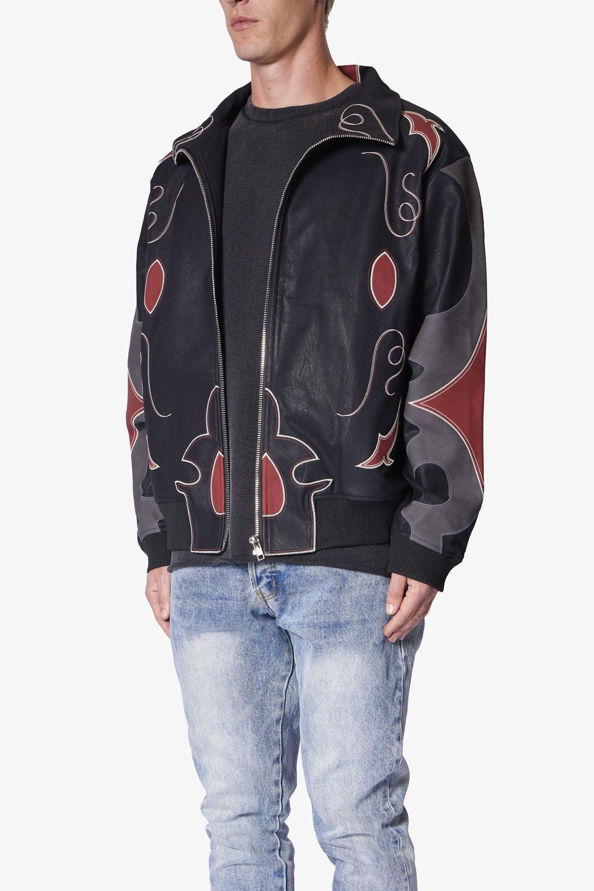 Rodeo Leather Bomber Jacket - Black/Red Product Image