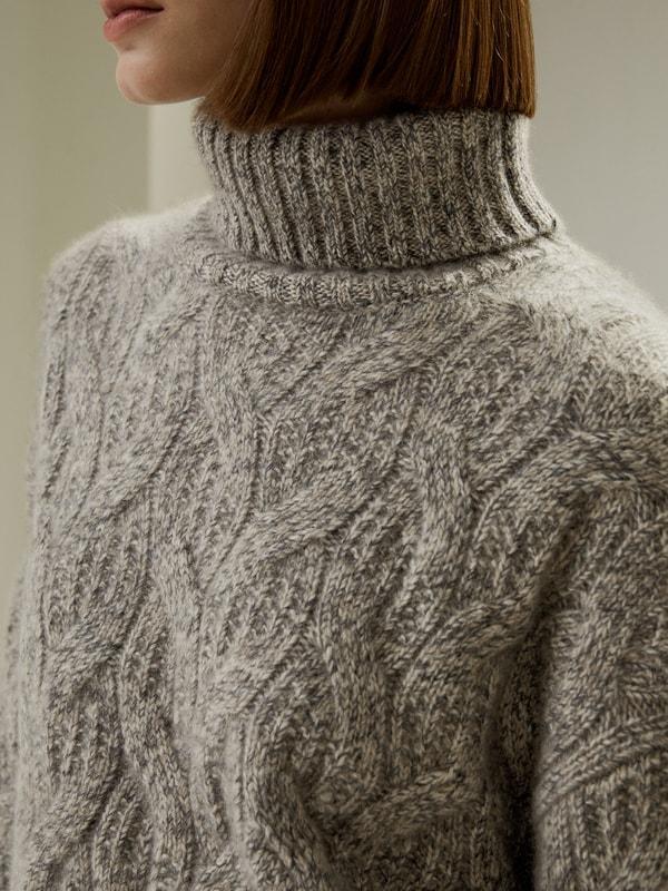 Cable-Knit Cashmere Turtleneck Sweater Product Image