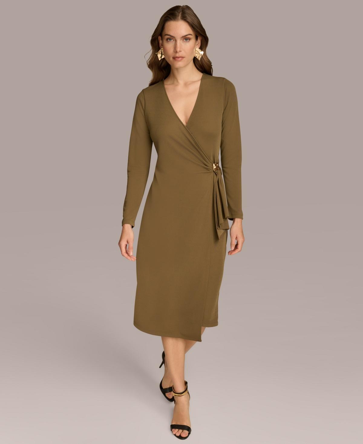 Donna Karan New York Womens Faux-Wrap Hardware Midi Dress Product Image