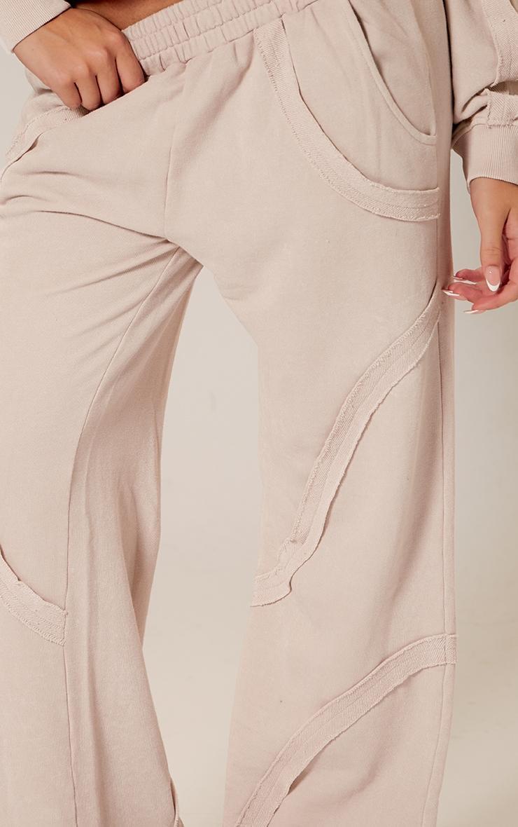 Cream Washed Distressed Seam Wide Leg Sweatpants Product Image