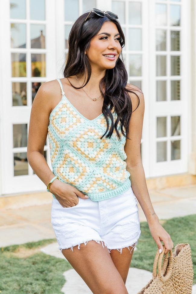 Little Less Conversation Mint Crochet Tank FINAL SALE product image