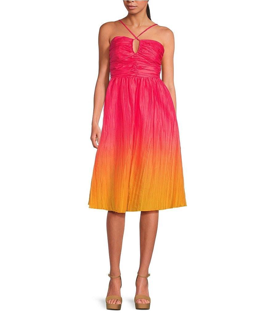 Vince Camuto Ombre Halter Neck Sleeveless Taffeta Dress Product Image