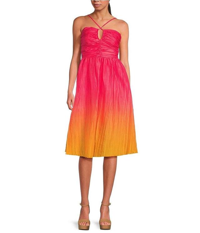 Vince Camuto Ombre Halter Neck Sleeveless Taffeta Dress Product Image