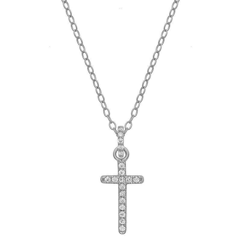 PRIMROSE Sterling Silver Cubic Zirconia Cross Pendant Necklace, Womens Product Image