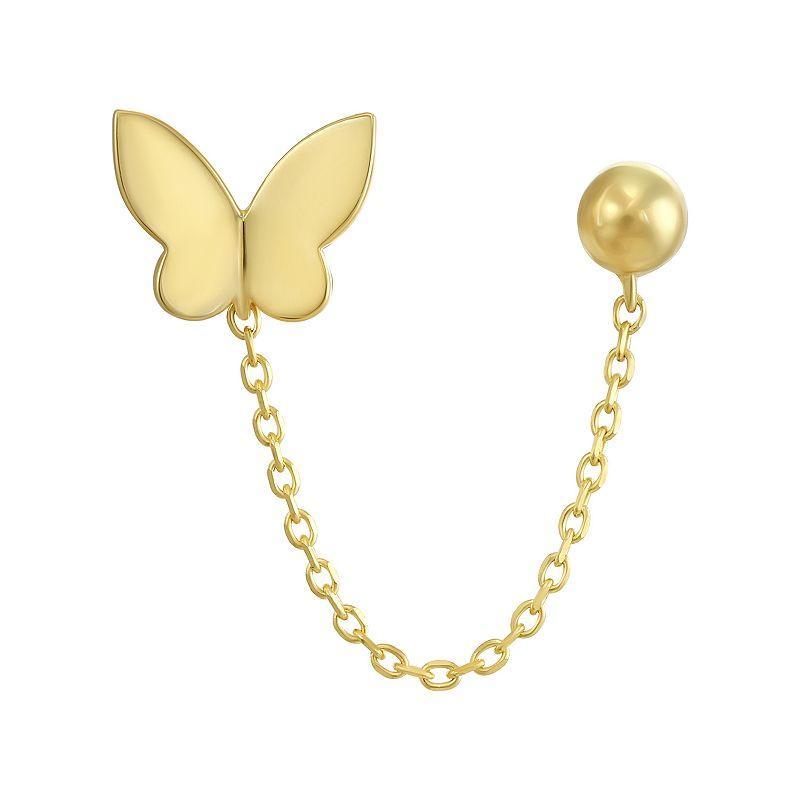 Forever 14k Gold Single Chain Earring with Butterfly & Ball Post Studs, Womens Product Image