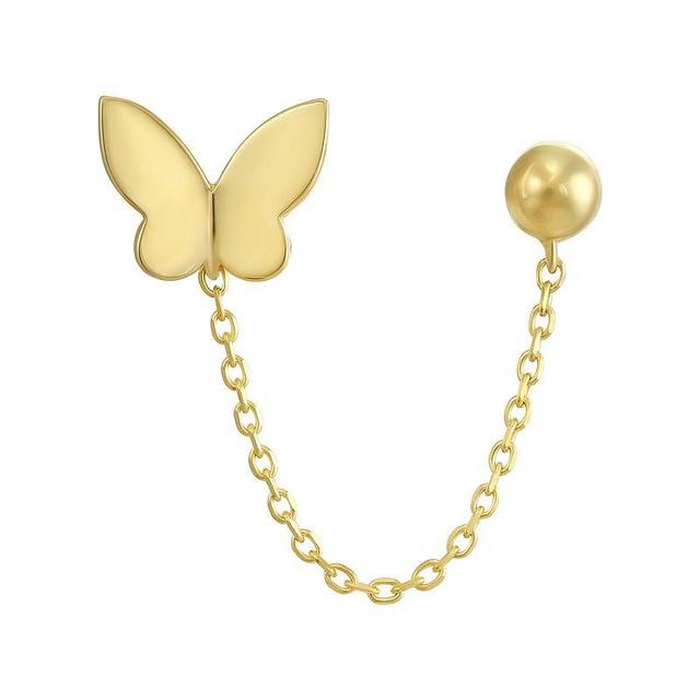 Forever 14k Gold Single Chain Earring with Butterfly & Ball Post Studs, Womens Product Image