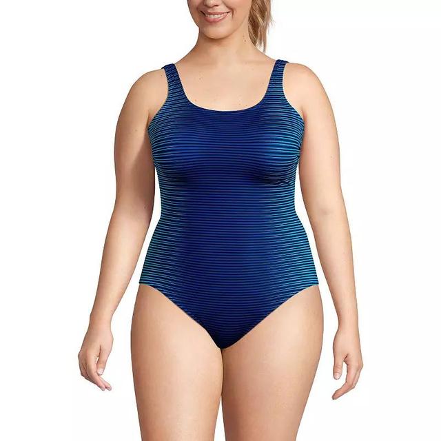 Plus Size Lands End Chlorine Resistant Tugless Sporty One-Piece Swimsuit, Womens Product Image