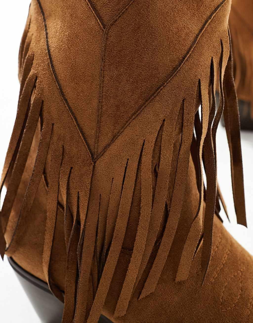 Glamorous knee tassel western boots in chestnut Product Image