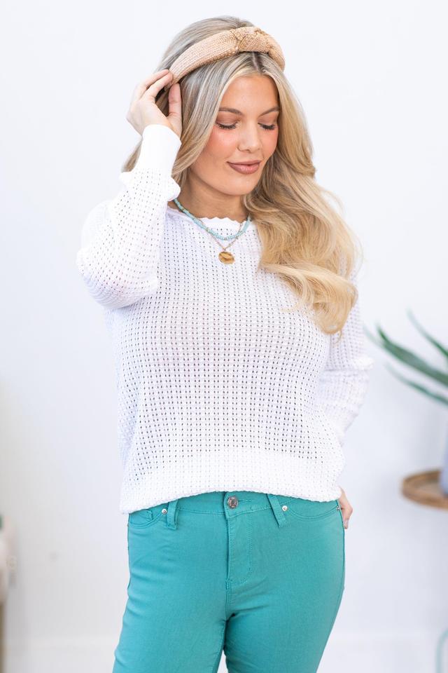 White Pointelle Boat Neck Sweater Product Image