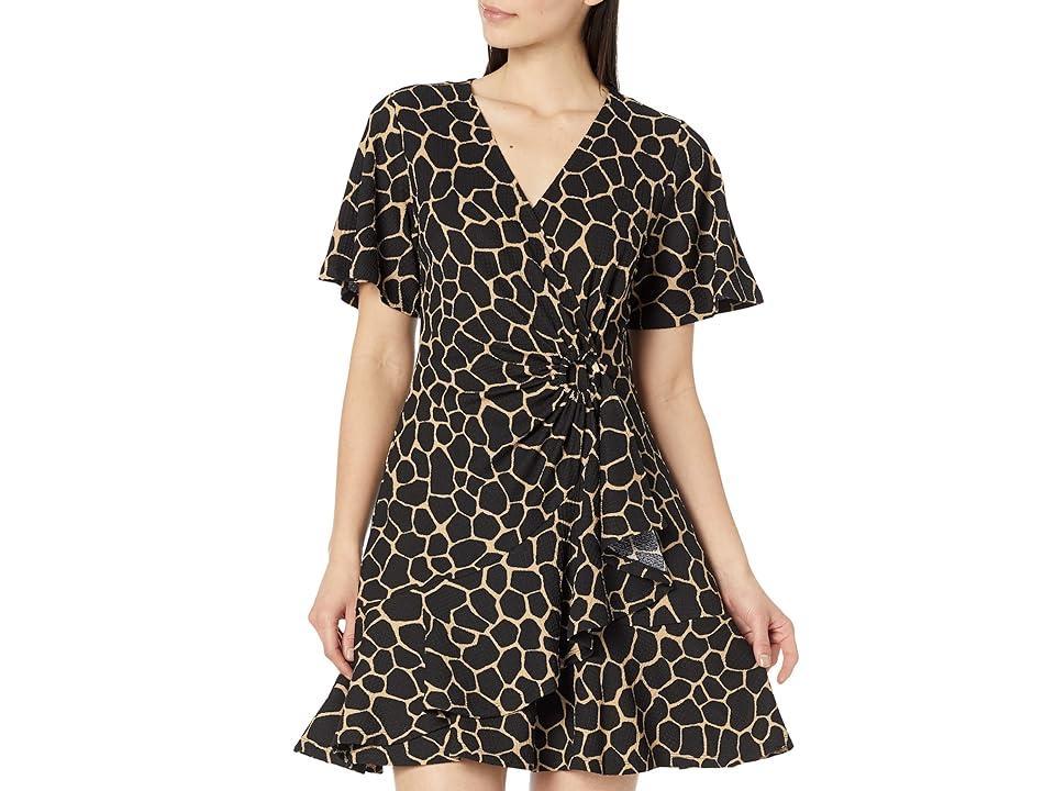 MICHAEL Michael Kors Giraffe Flutter Mini Wrap Dress Women's Clothing Product Image