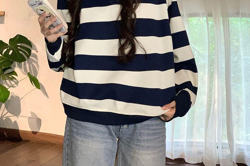 Striped Polo Sweatshirt Product Image