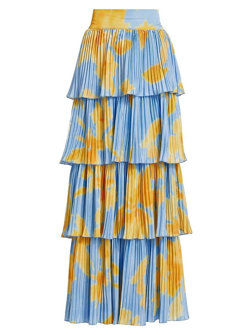 Womens Tiered Pleated Maxi Skirt Product Image