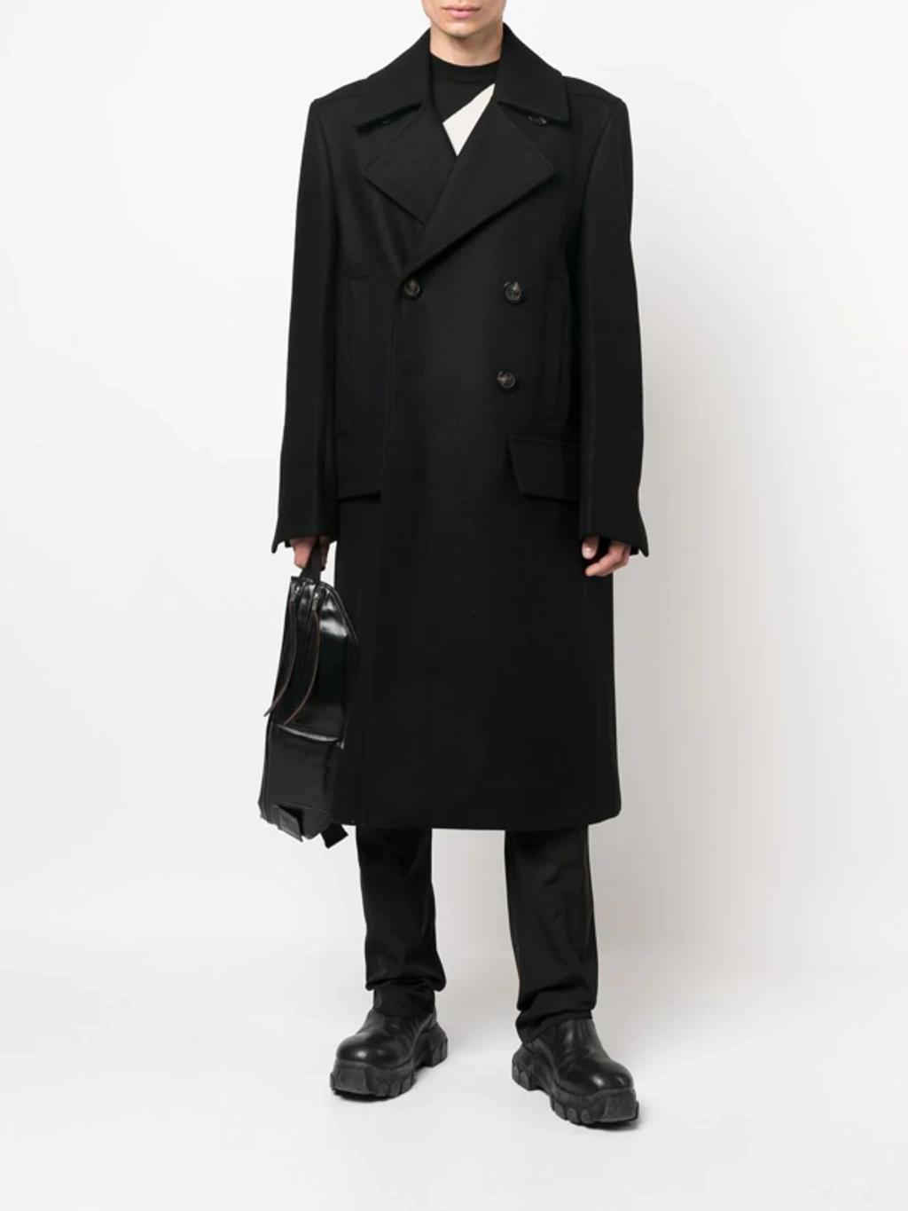 Double-breasted Wide-lapel Coat In Black Product Image