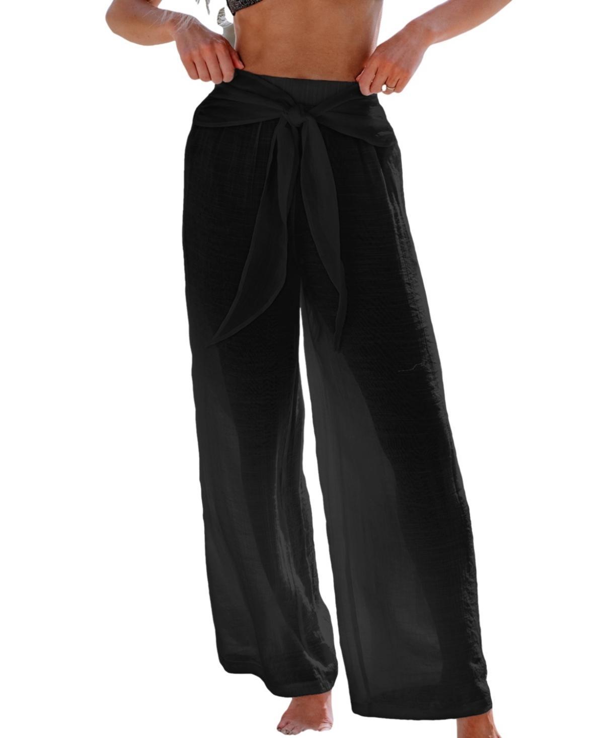 Cupshe Womens White Tie Waist Cover-Up Pants Product Image