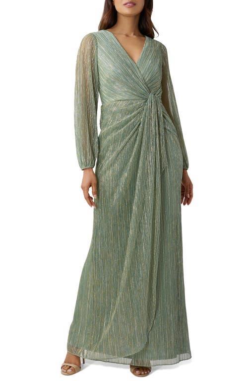 Adrianna Papell Metallic Long Sleeve Mesh Evening Gown Product Image