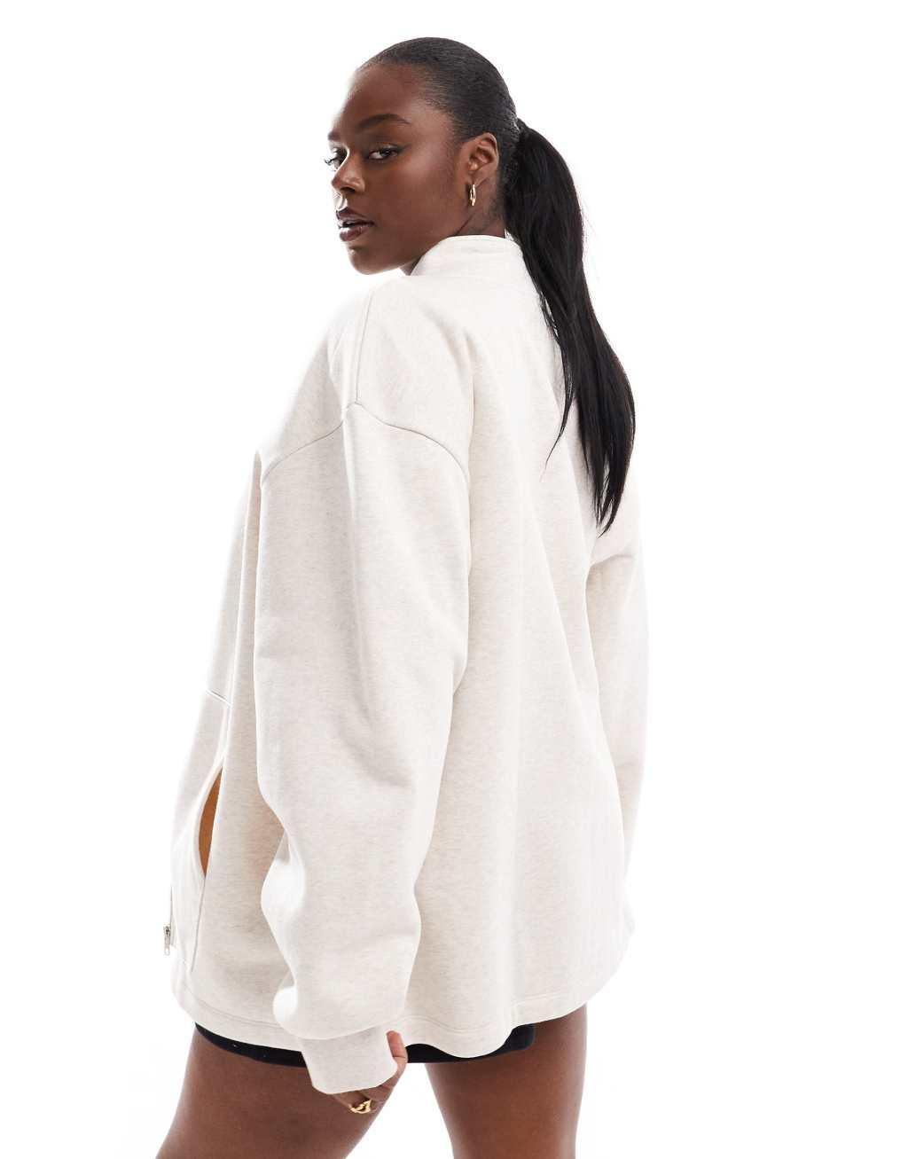 ASOS DESIGN Curve high neck zip up sweatshirt in oatmeal heather Product Image