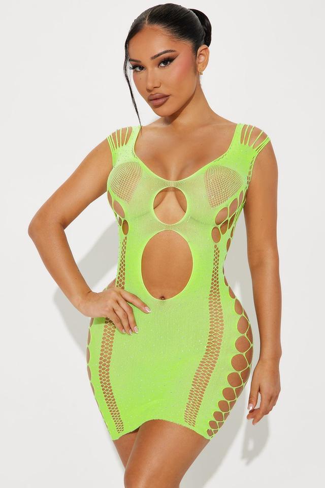 Ayla Rhinestone Dress Bodystocking - Lime Product Image