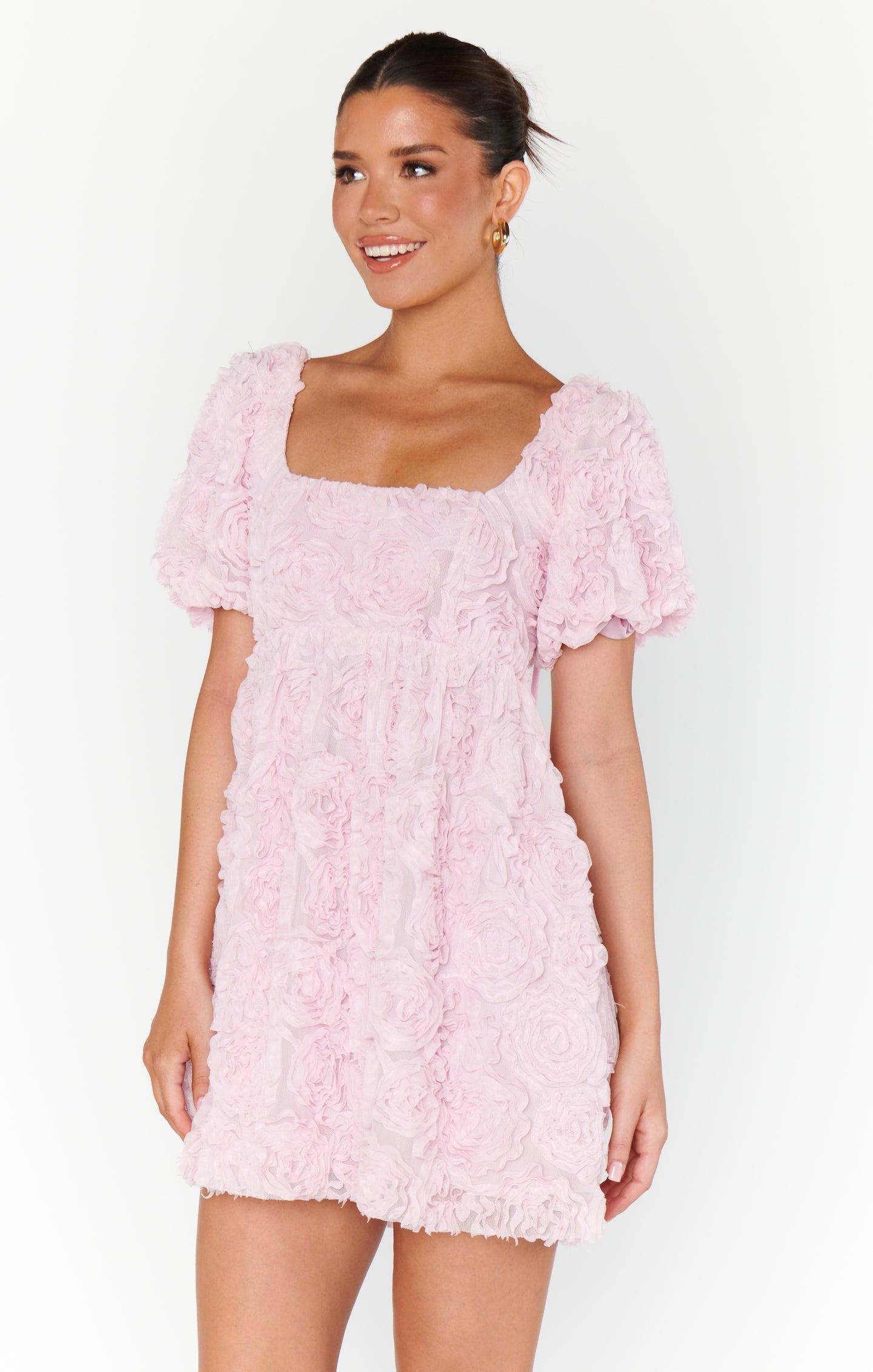 Smitten Babydoll Dress ~ Rosette Mesh Pink Product Image