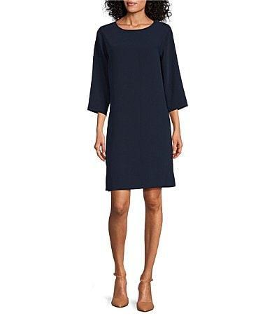 Caroline Rose Matte Crepe Crew Neck 34 Sleeve Waistless Dress Product Image