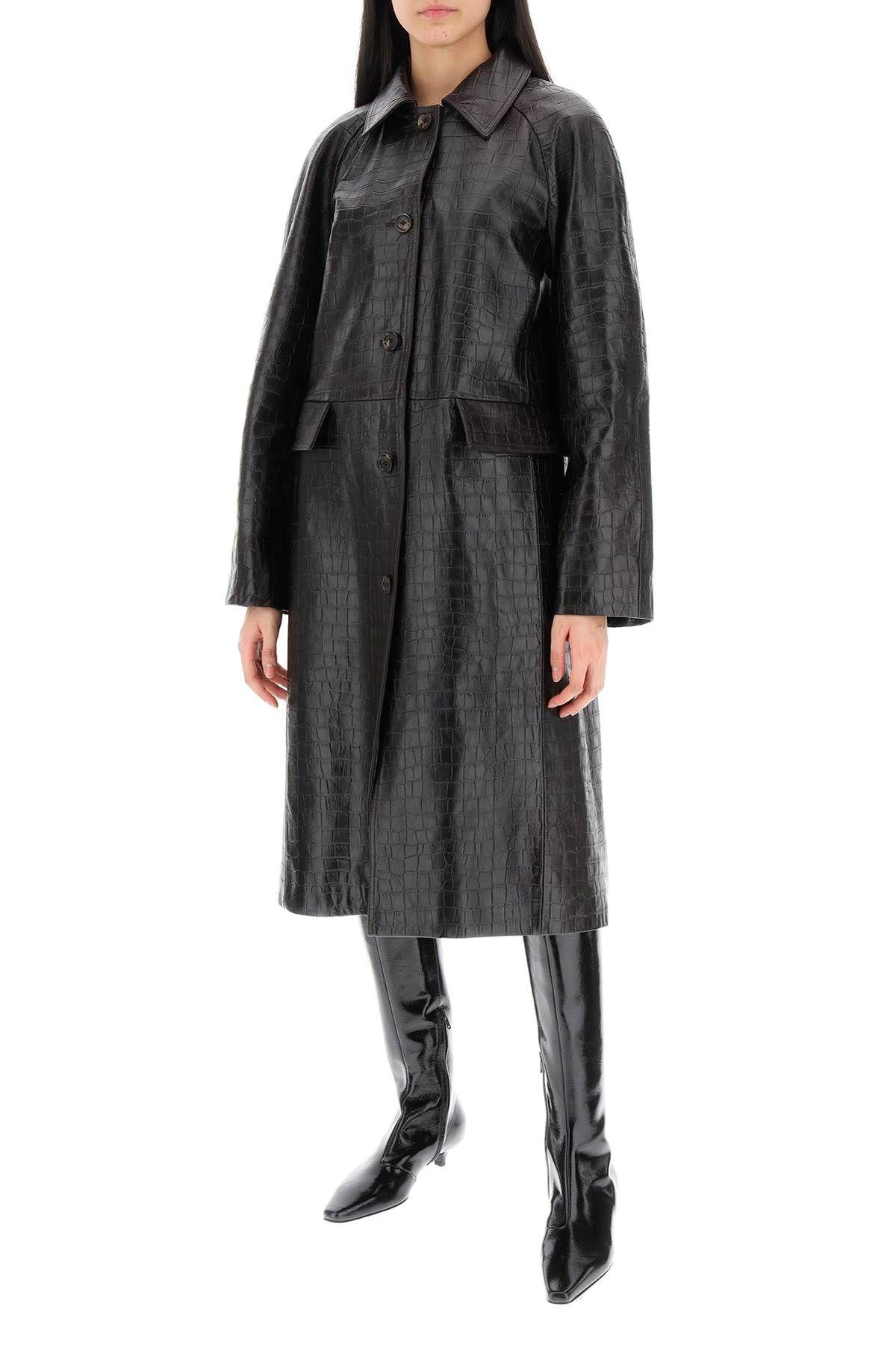 TOTÊME Long Leather Coat Crocodile Effect In Brown Product Image