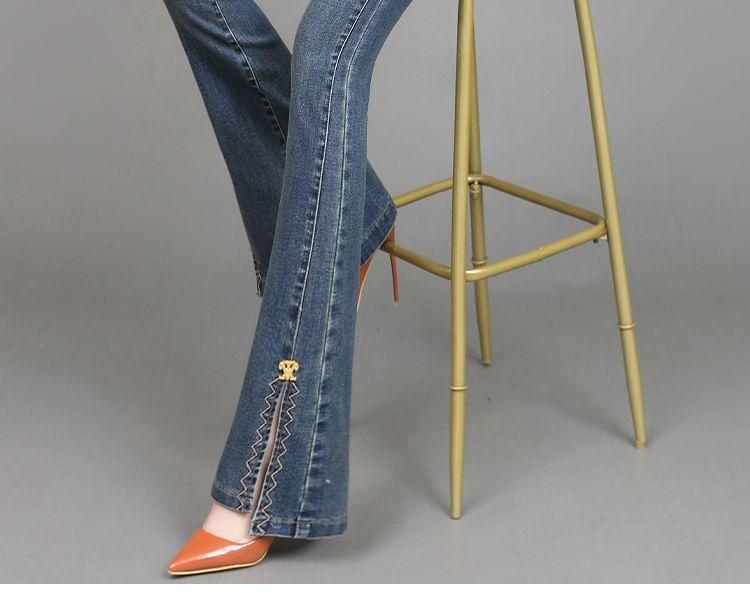 High Waist Washed Bootcut Jeans Product Image