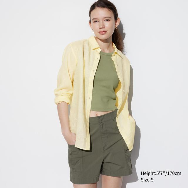 Womens Premium Linen Long Sleeve Shirt Yellow XL UNIQLO US Product Image