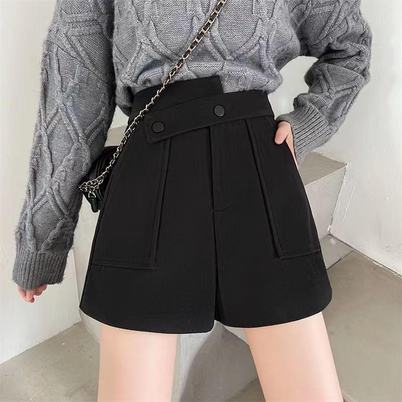 High Waist Plain Asymmetrical Shorts Product Image