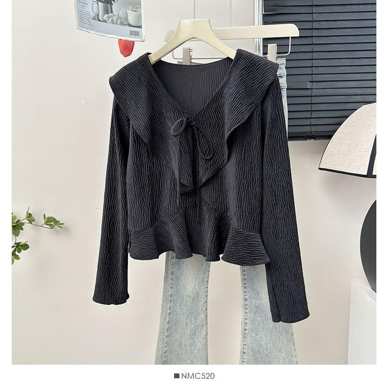 Ruffled V-Neck Peplum Blouse Product Image