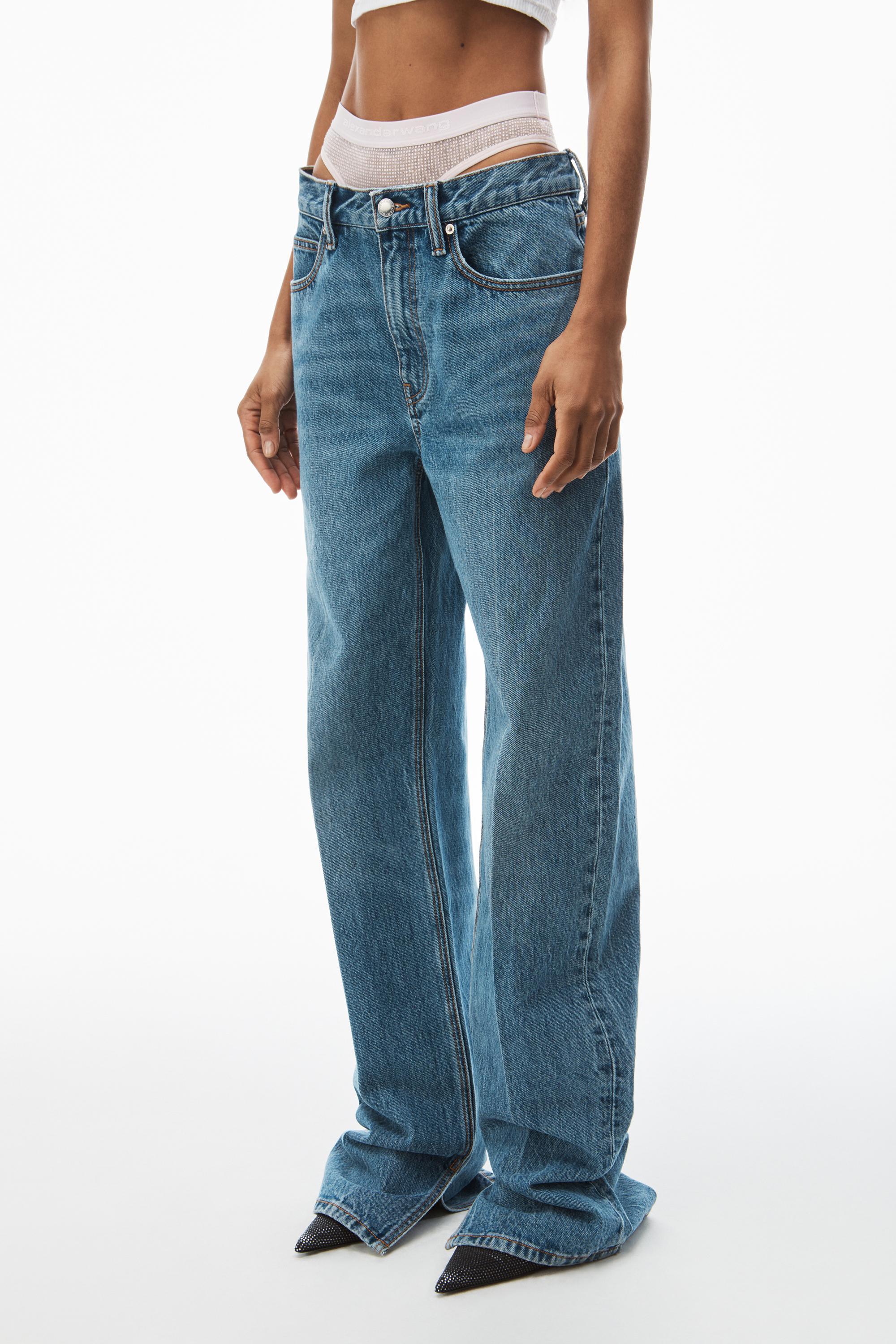 Pre-styled Straight-leg Slit-hem Jeans In Cotton Product Image