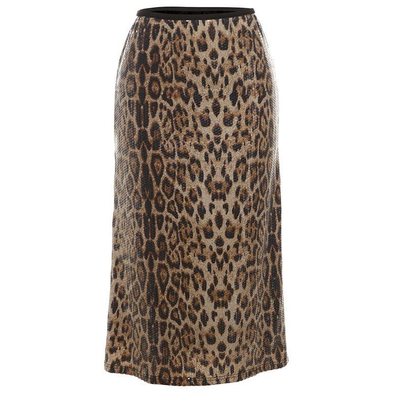 High Waist Leopard Print Midi Fishtail Skirt Product Image