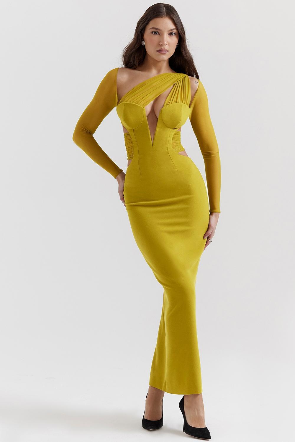 Zahra Chartreuse Plunge Maxi Dress Product Image