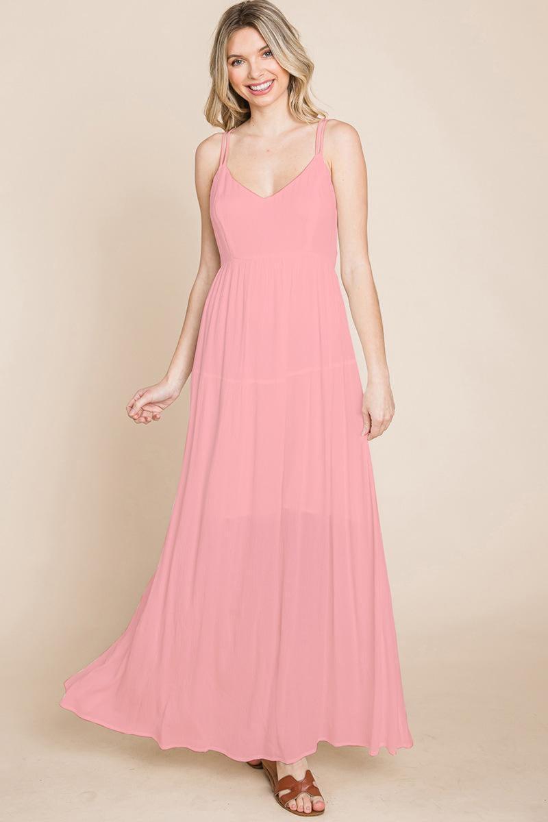 Beach Maxi Bridesmaid Dress With Criss Cross Back Product Image