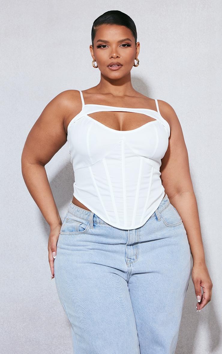 Plus White Cut Out Boned Corset Product Image