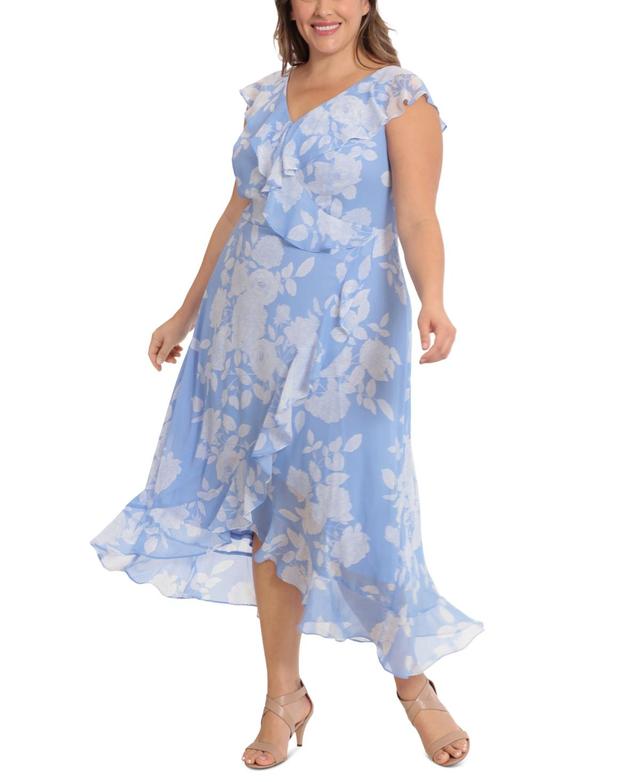 Plus Size London Times Faux Wrap Maxi Dress, Womens Blue Product Image