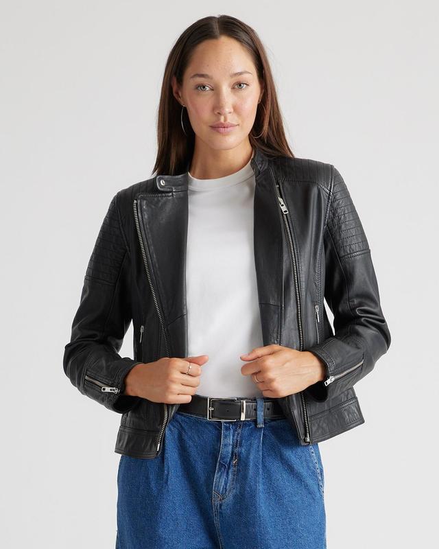 Women's 100% Leather Café Racer Jacket Product Image