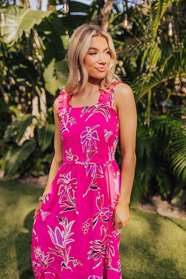 Happy Blooms Smocked Midi in Hot Pink Product Image