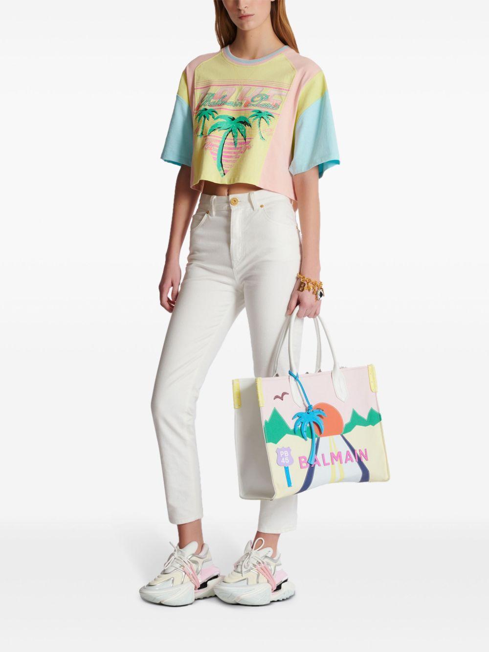 BALMAIN Palm Tree-print Cropped T-shirt In Multi Product Image