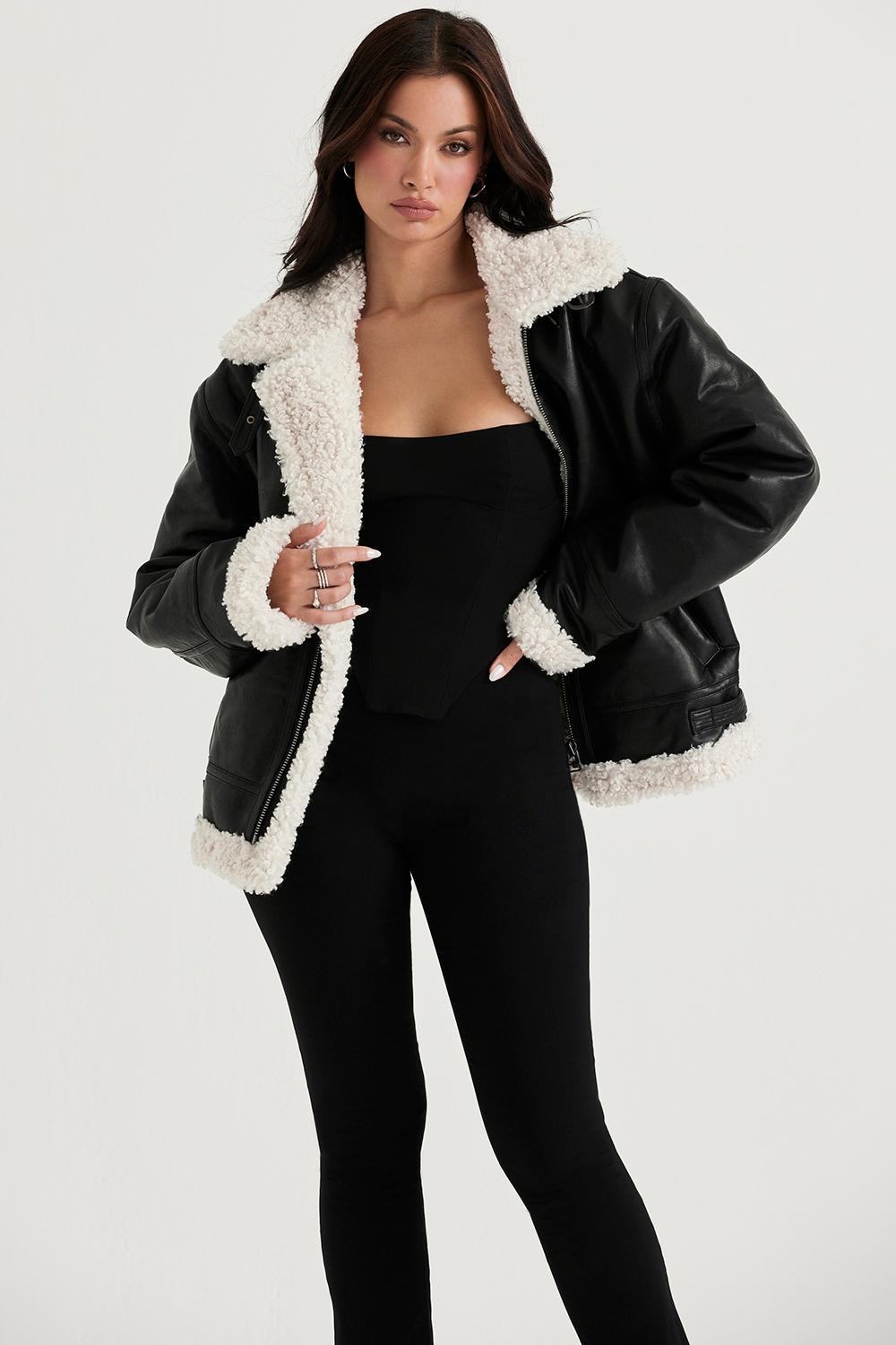 Madden Black Vegan Shearling Aviator Jacket Product Image