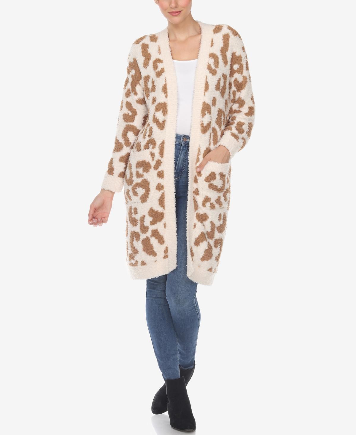 White Mark Womens Leopard Print Open Front Sherpa Cardigan - Black Product Image