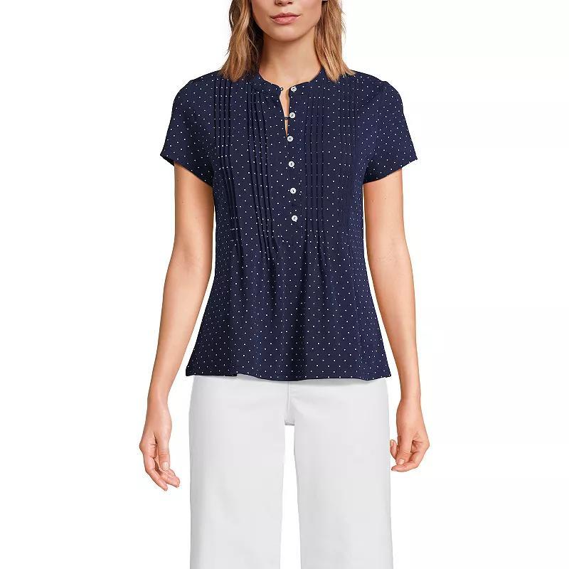 Womens Lands End Lightweight Jersey Button Pintuck Top Product Image