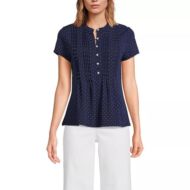 Womens Lands End Lightweight Jersey Button Pintuck Top Product Image