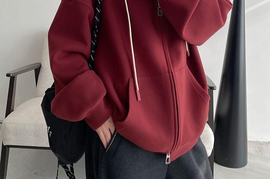 Drop Shoulder Plain Oversized Zip Up Hoodie Product Image